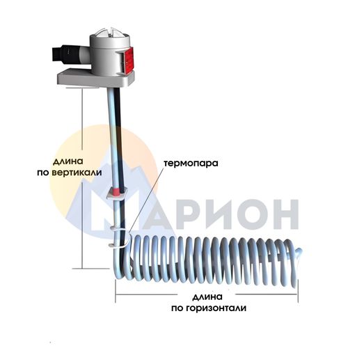 ТЭН фторопластовый, PTFE оболочка, модель HXL, 500Вт, 220В